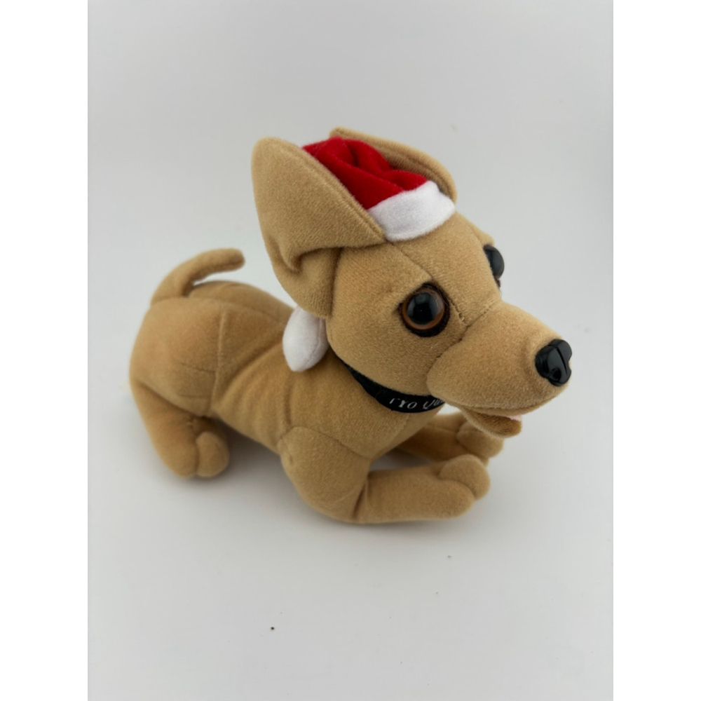 Small Taco Bell Chihuahua Plush Stuffed Animal One Size Beige Red Santa Hat